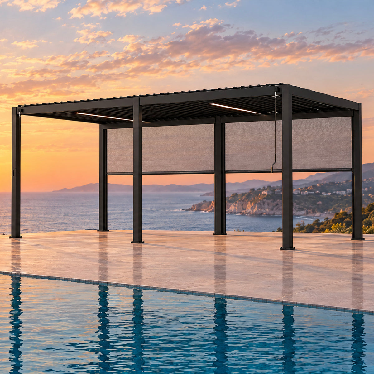 Bundle Set - 111DA 10'x20' Pergola + 2 * 10' Pull Down Screen + 2 * 10' LED Light Bar with Power Supply