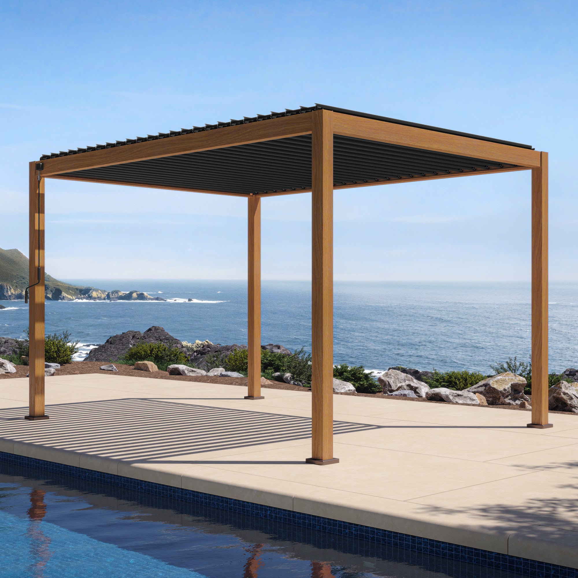 MIRADOR 111S 10'x13' CHERRY OAK PERGOLA | LOUVERED ALUMINUM PERGOLA MIRADOR 111S 10'x13' CHERRY OAK PERGOLA | LOUVERED ALUMINUM PERGOLA