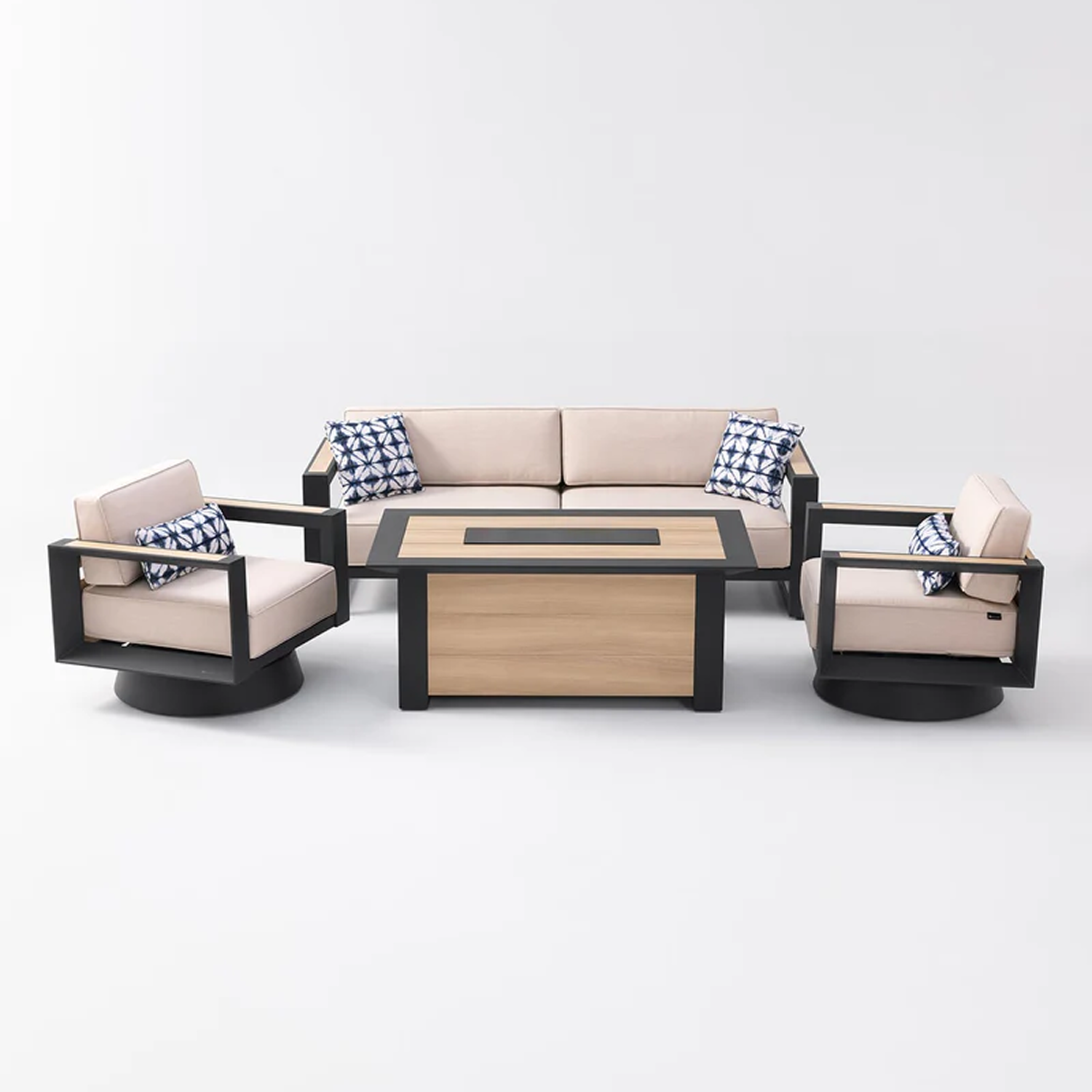 Bundle Set - Mirador 4-piece conversation fire pit + 7-piece dinning set