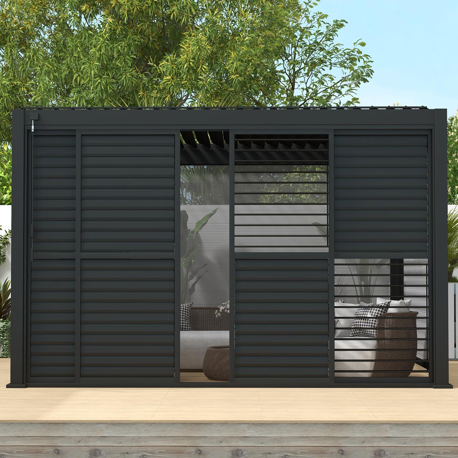 Bundle Set - 111DA 10'x20' Pergola + 10‘ Sliding shutter door *2 + Power strip