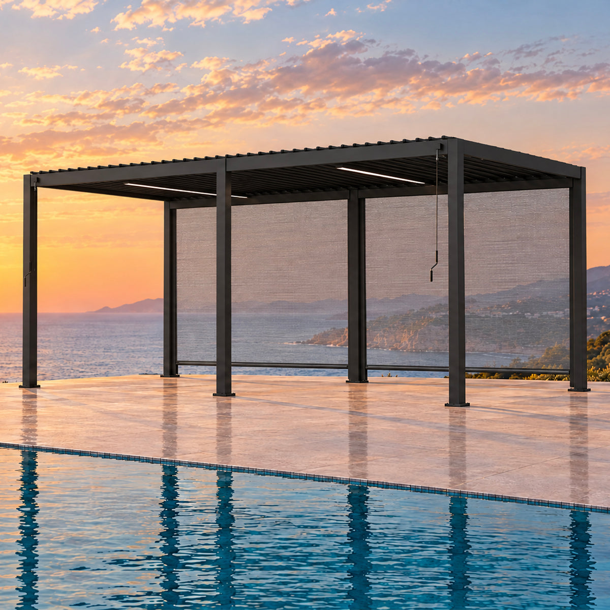 Bundle Set - 111DA 10'x20' Pergola + 2 * 10' Pull Down Screen  + 2 * 10' LED Light Bar with Power Supply