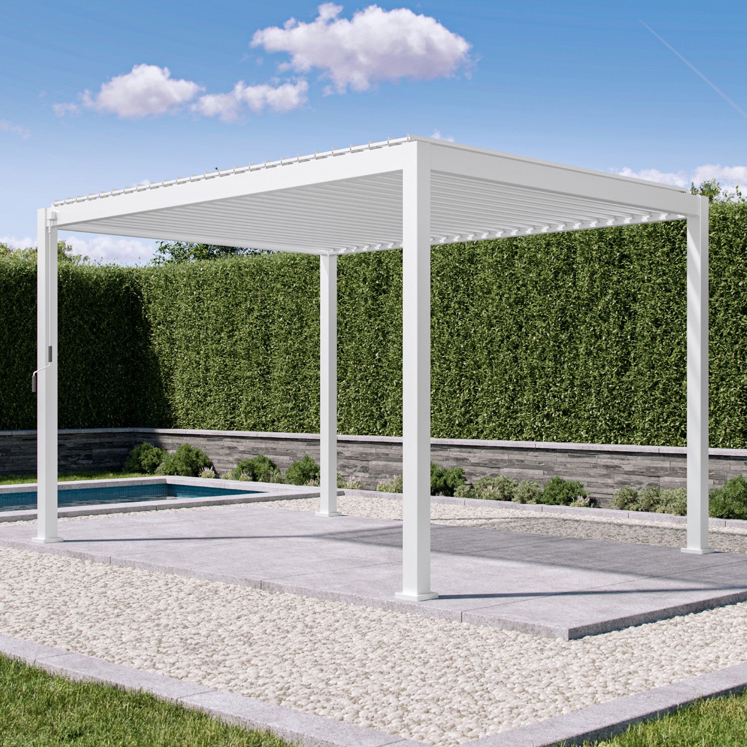 MIRADOR 111S 10'x13' CHERRY OAK PERGOLA | LOUVERED ALUMINUM PERGOLA