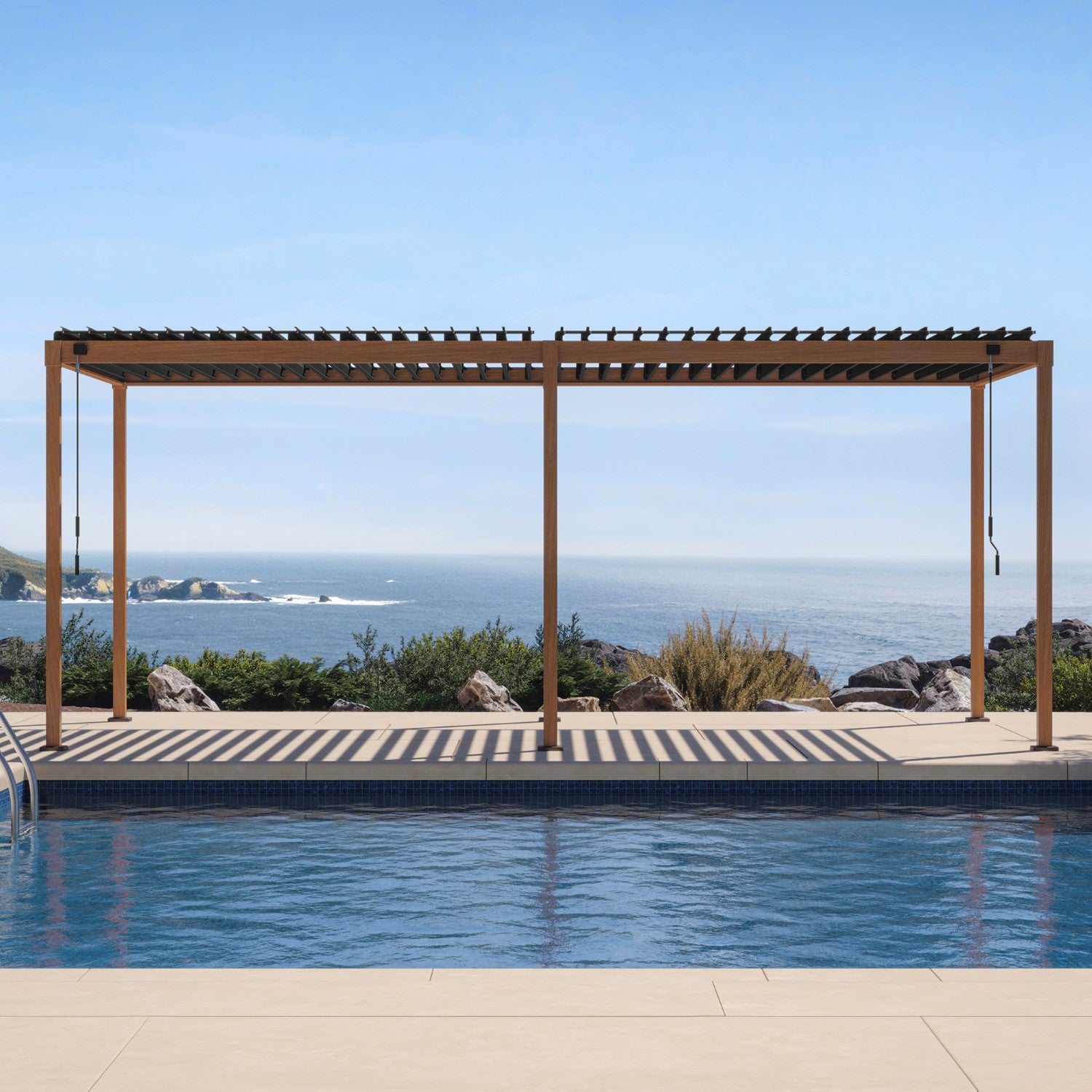 ダイアモンド　千鶴　PR + MIRADOR 111S 10'x20' CHERRY OAK PERGOLA | LOUVERED ALUMINUM PERGOLA