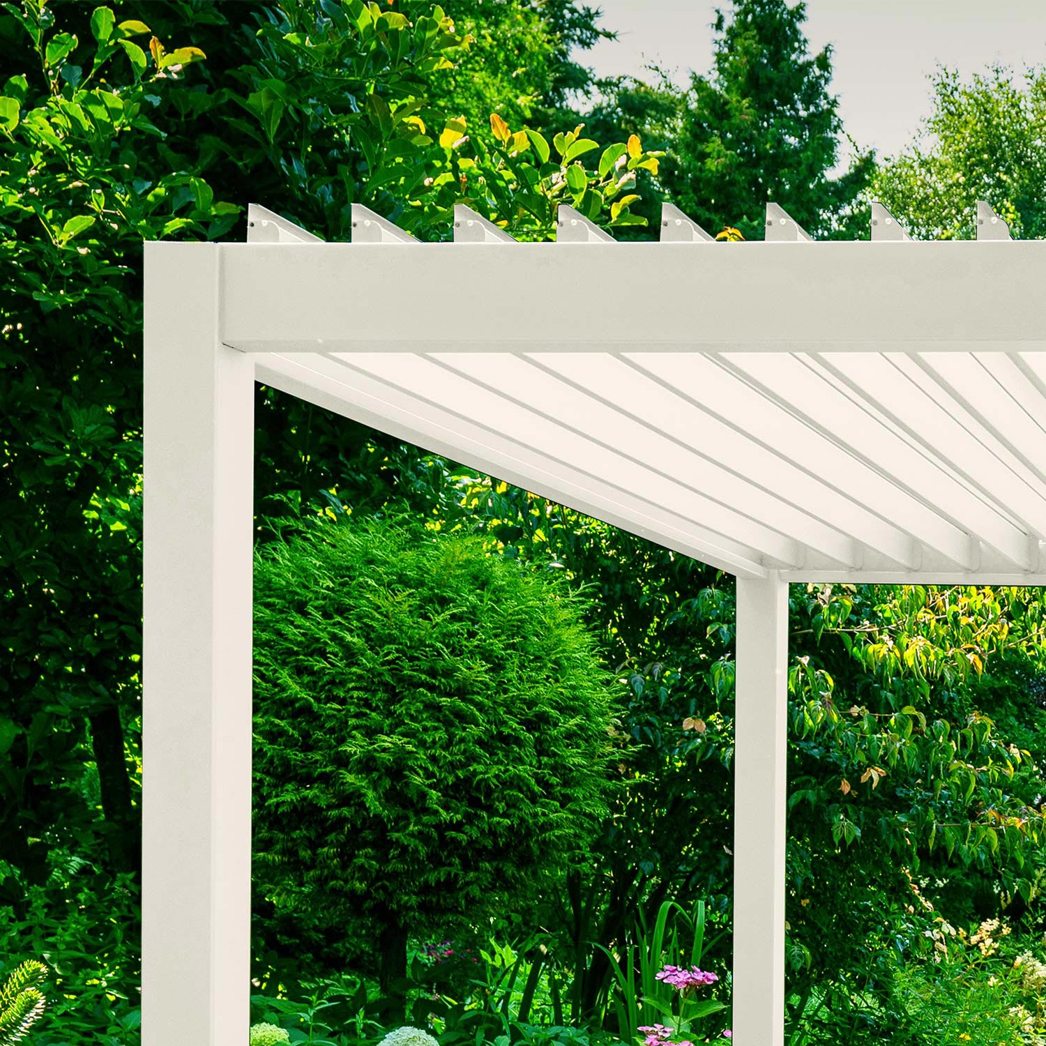 MIRADOR 111DA white freestanding pergola or attached to house