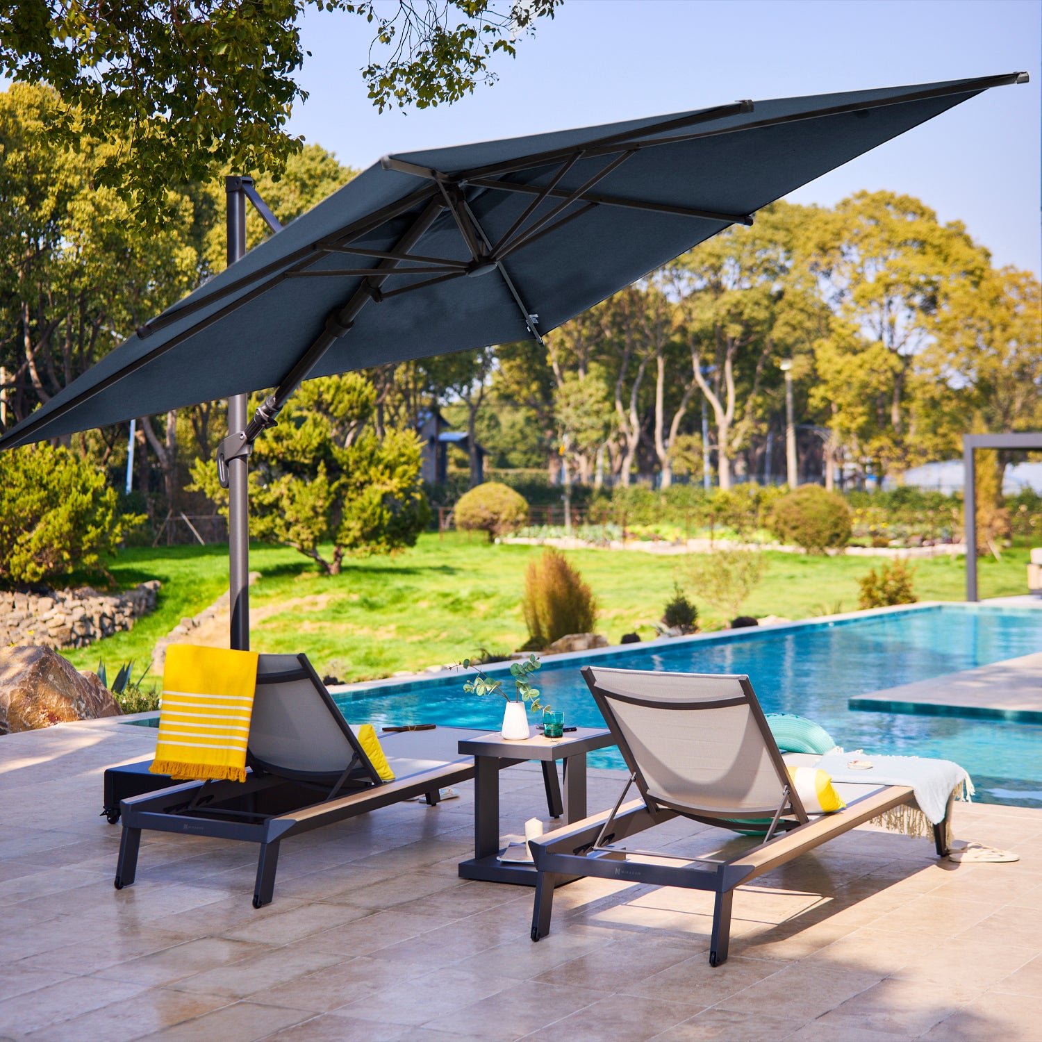 Mirador Novara 10'x10' Cantilever Umbrella Indigo Color