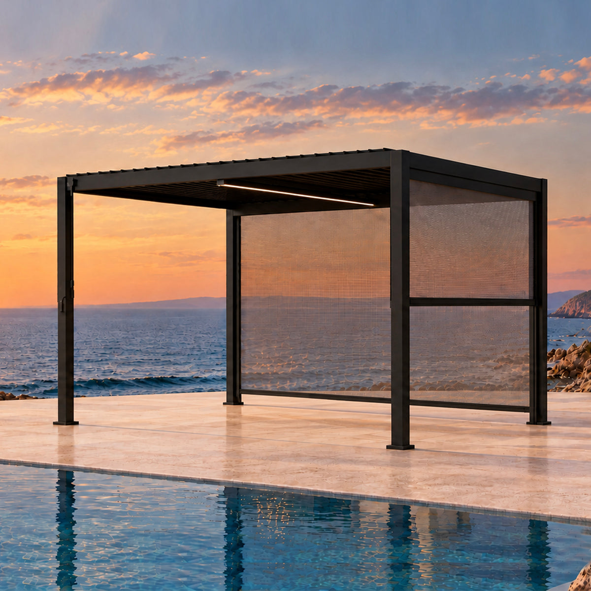 Bundle Set - 111DA 10'x13' Pergola + 10' Pull Down Screen  + 13' Pull Down Screen + 10' LED Light Bar with Power Supply