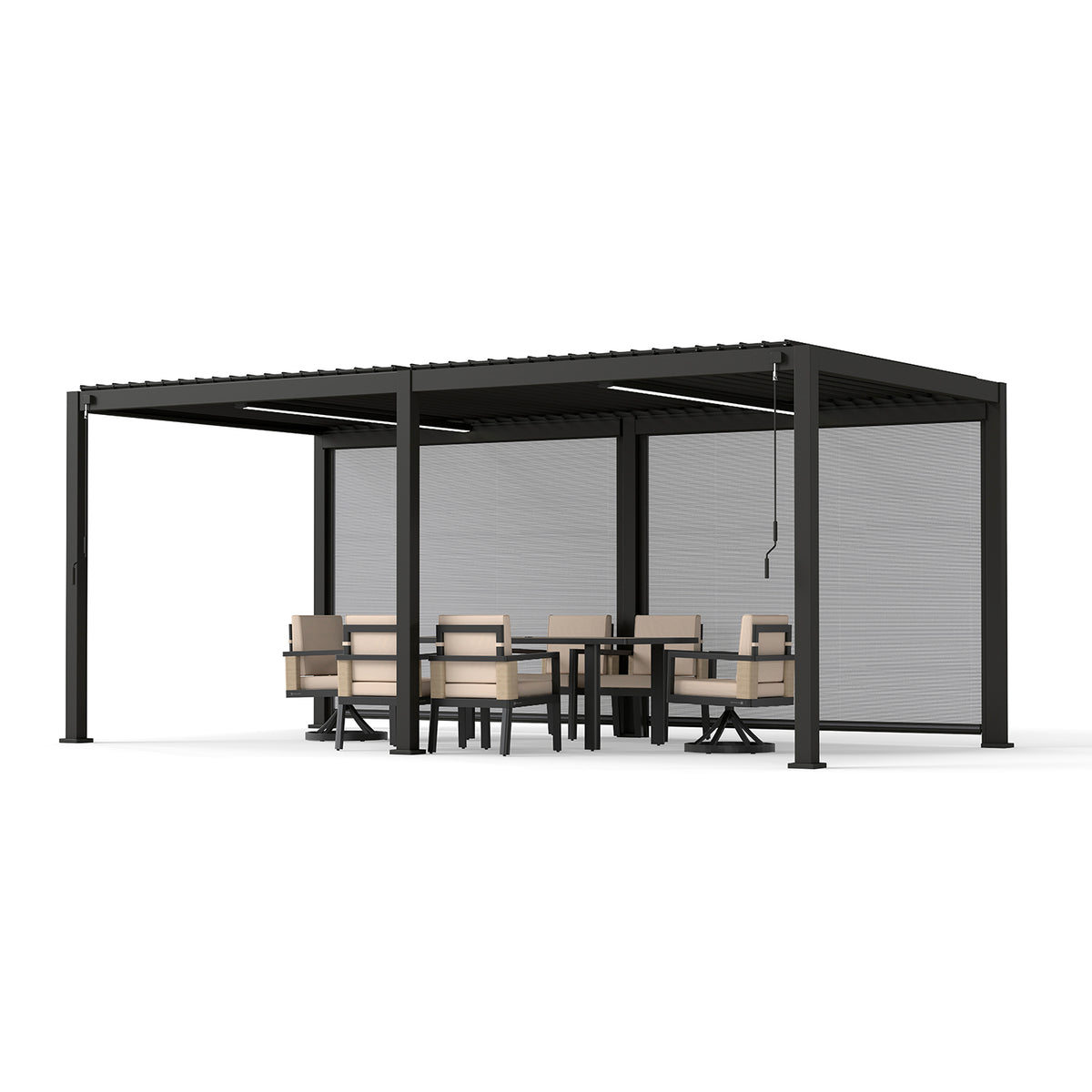 Bundle Set - 111DA 10'x20' Pergola + Siena 7-Piece Dining Set + 2 * 10' Pull Down Screen  + 2 * 10' LED Light Bar with Power Supply